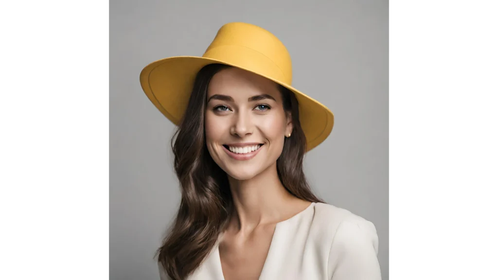Portrait with a woman wearing an elegant yellow hat