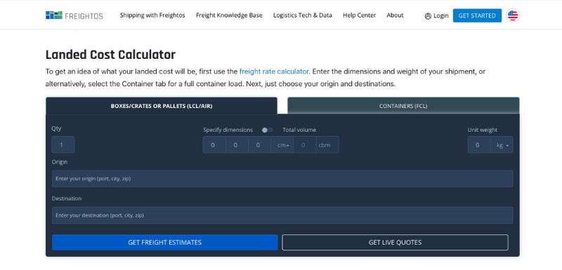 Freightos Landed Cost Calculator