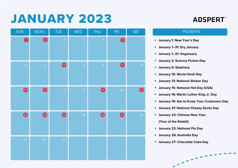 January Retail Calendar 2023 Adspert