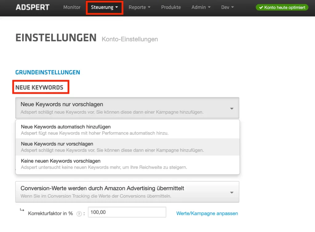 eBay Ads Keywords mit Adspert finden