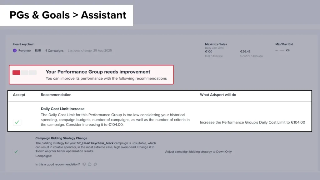 Performance Group Assistant - get practical recommendations to improve your ad campaigns based on your actual data