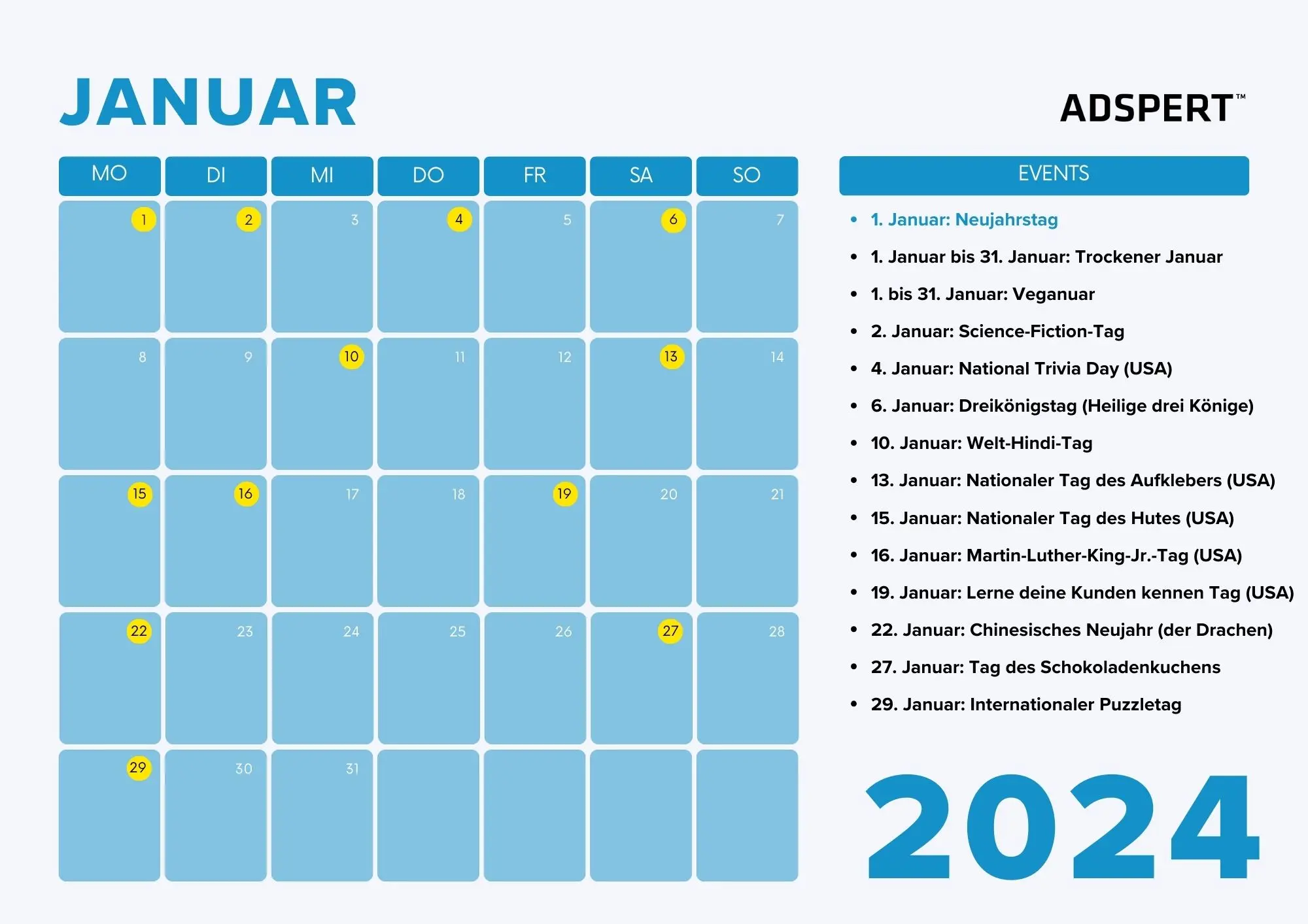 Januar Business Kalender 2024