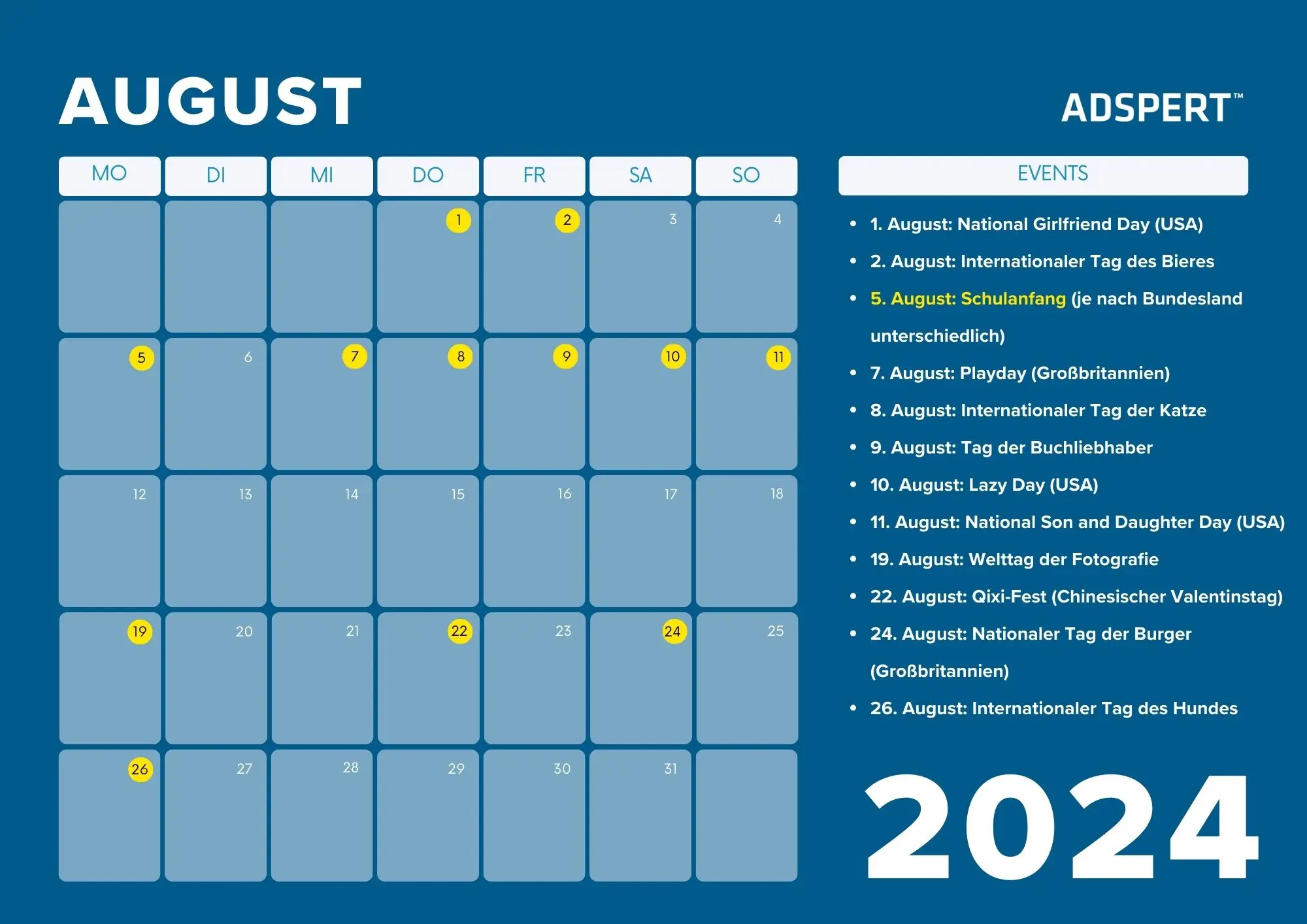 August Business Kalender 2024